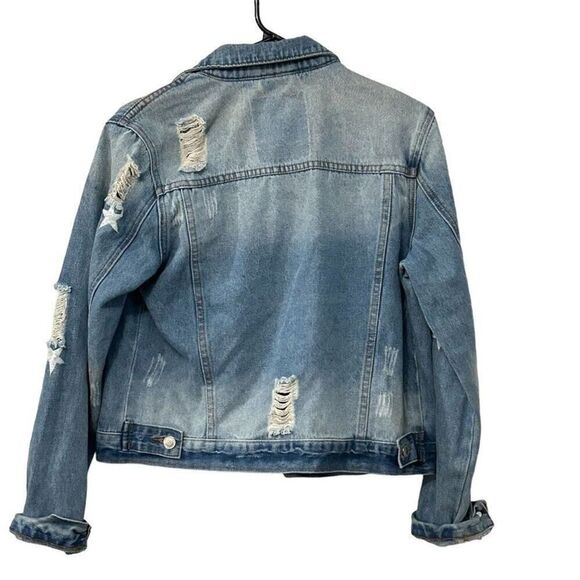 Style Me Distressed Denim Jacket Women's Size ( S ), Embroidered Stars #BH - Picture 4 of 6